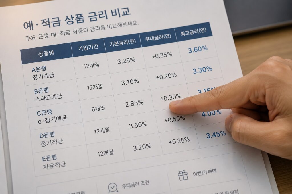 금리 비교표를 손으로 가리키는 클로즈업
